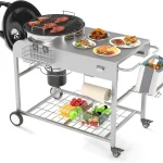AECOJOY Grill Table for Weber 18" & 22" Original Kettle, Outdoor Grill Cart with Wheels, Kettle Grill Cart,Outdoor Prep Table