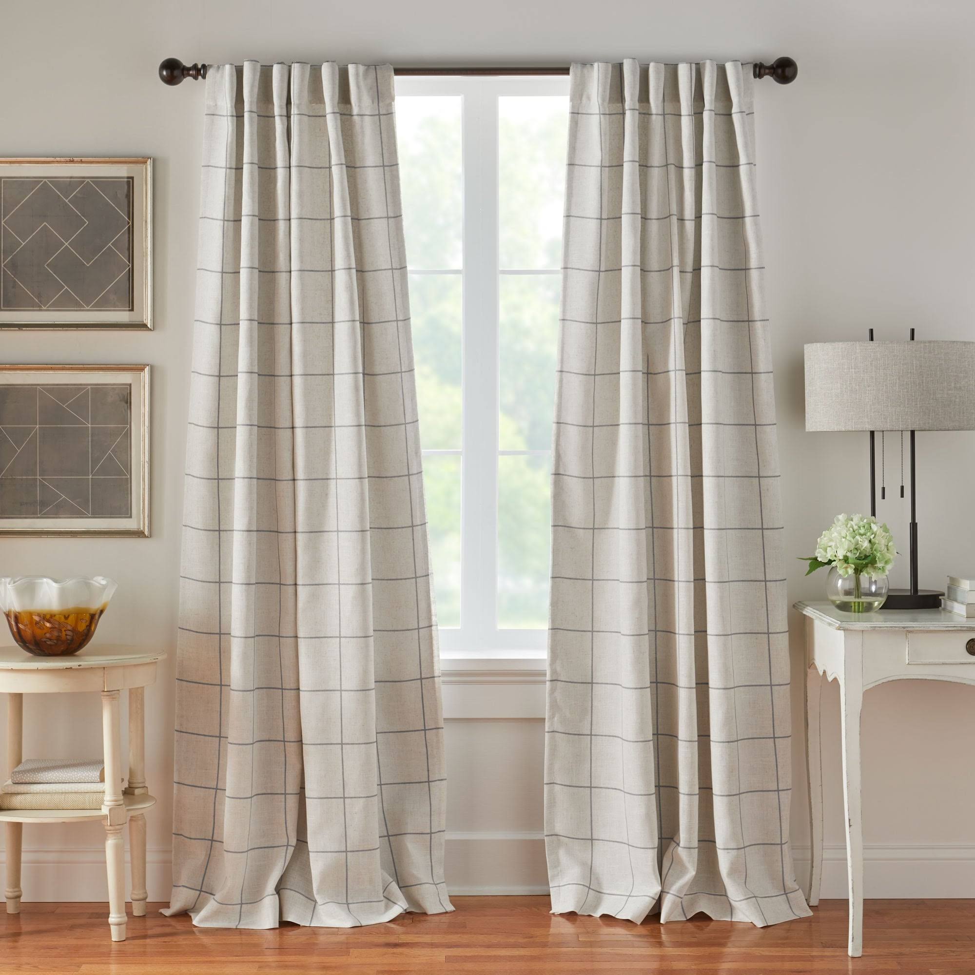 90855c9c8e0bff66d89babfc027872edcba632e687e71c5056eadb64fbc92143.jpg Elrene Brighton Windowpane Plaid Blackout Window Curtain Panel, Gray, 95 in - Image 1