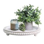 HPC Dec R Our Happy Place HPC Decor 12in Round Tray for Home Decor- White Wood Beaded Tray- Decorative Round Tray for Living Room Decor, Coffee Table