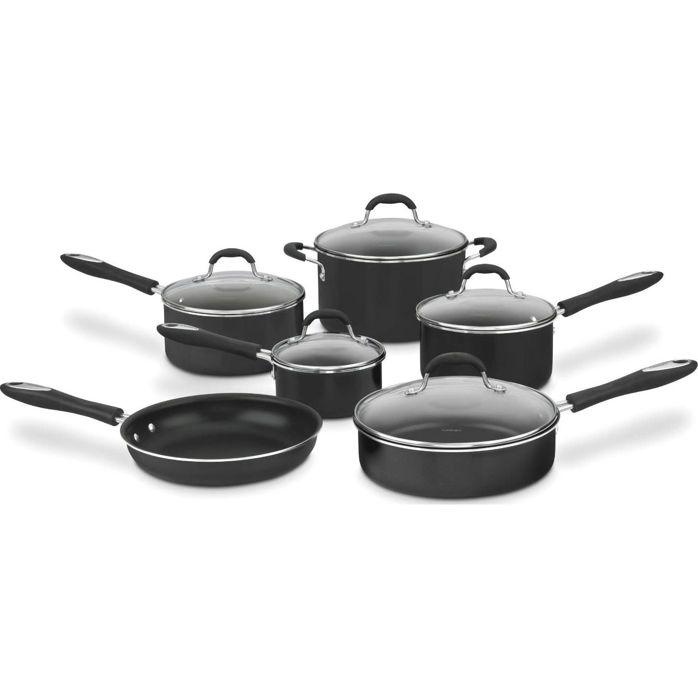 90a489a511e1c233c888d2b72fb9a6b76b463d4930b48ea4d45d2cd9db01bdf0.jpg Cuisinart 11-Piece Nonstick Cookware Set, Black, 55-11BK - Image 1