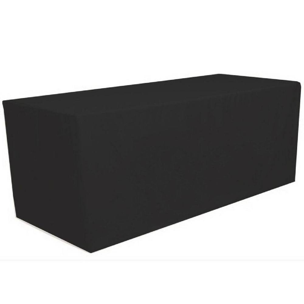 90af74589fbddaa05f16e0ec43ffef6ce444ba616df533caa76650918dbb4497.jpg GW Linens Black 6' ft. Fitted Polyester Tablecloth Table Cover - Image 1