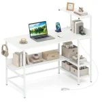 Tangkula 48" Reversible Computer Desk with Bookshelves & Power Outlets