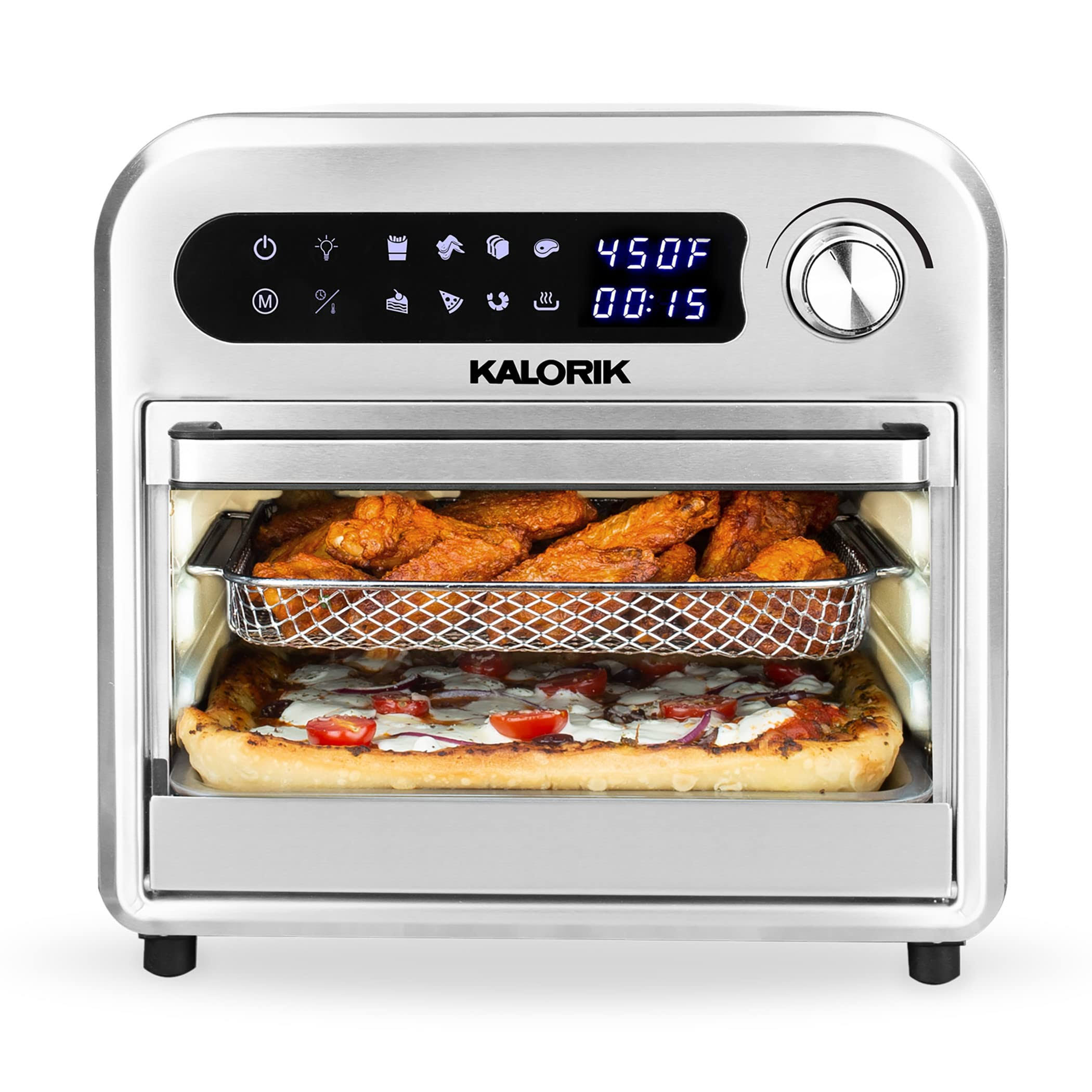 911e89da03acb5388b973a23db45bdf12af90a8bd0dcf1af09e11bcca3e3e6c2.jpg Kalorik 12.6 Quart Digital Air Fryer Oven, Black and Stainless Steel - Image 1