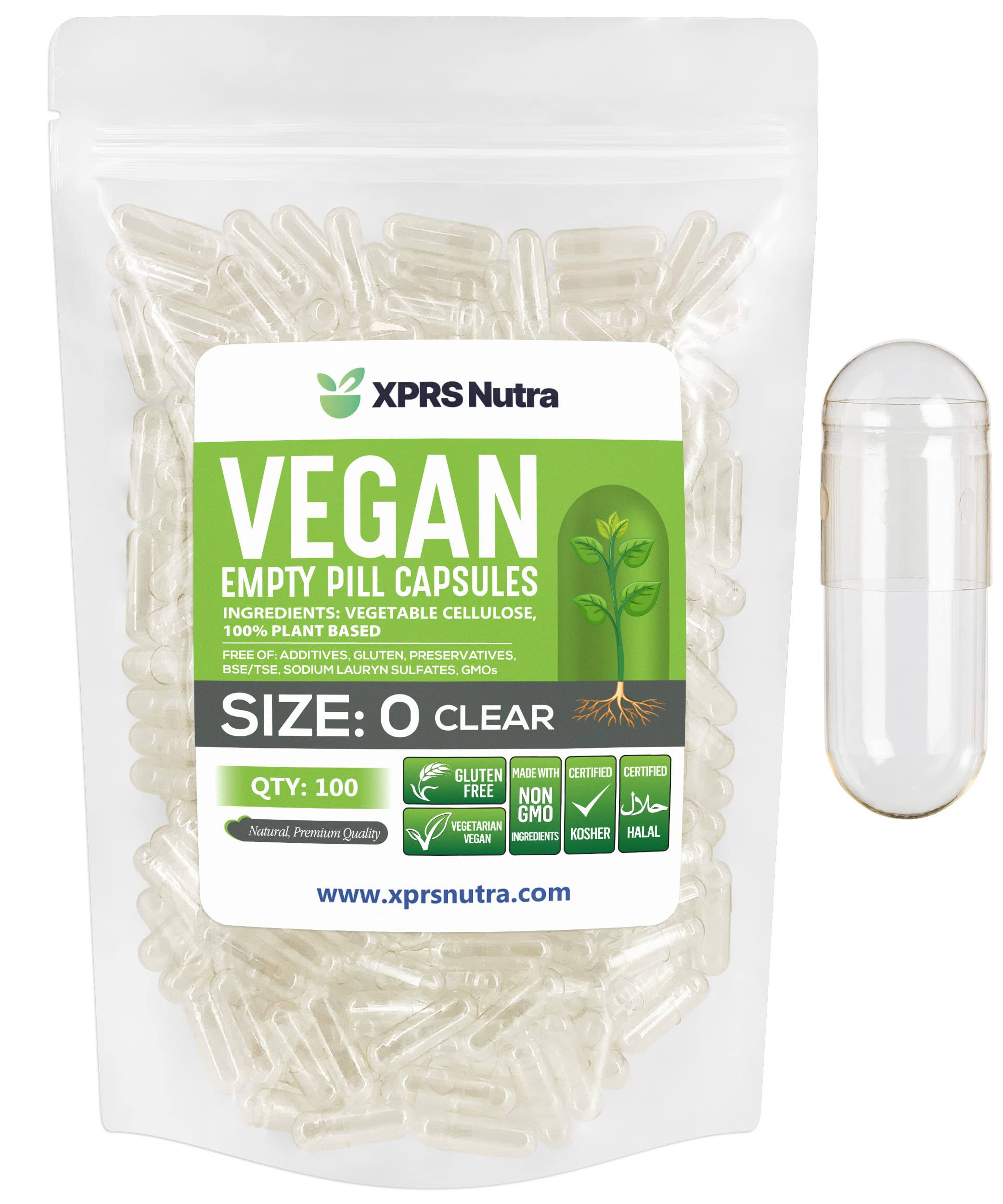 91398667bb6e45ff5712c06a81867a0f9cac6569619ddecd3550e39fa1dbd033.jpg XPRS Nutra Size 0 Empty Vegan Capsules Vegetarian DIY Vegetable Capsule Filling Veggie Pill Capsules Empty Caps (100 Count, Clear) - Image 1