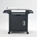 Deluxe 30IN Outdoor Rolling Grill Cook Station, Bar Table with Patio Storage Cabinet and Outdoor Dining Table, Black