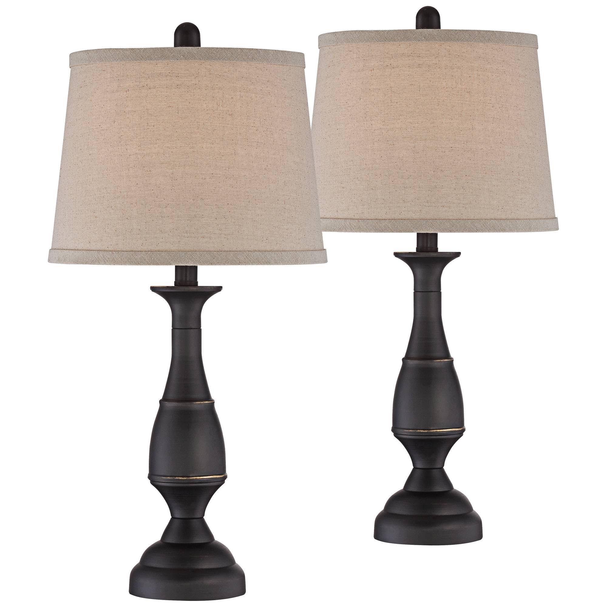 9178f71a14bbaea95b97ed6473519f4072658691ddd0139908e5a376fbee9638.jpg Regency Hill Traditional Table Lamps Set of 2 with Table Top Dimmers Dark Bronze Metal Beige Linen Drum Shade Living Room Bedroom - Image 1