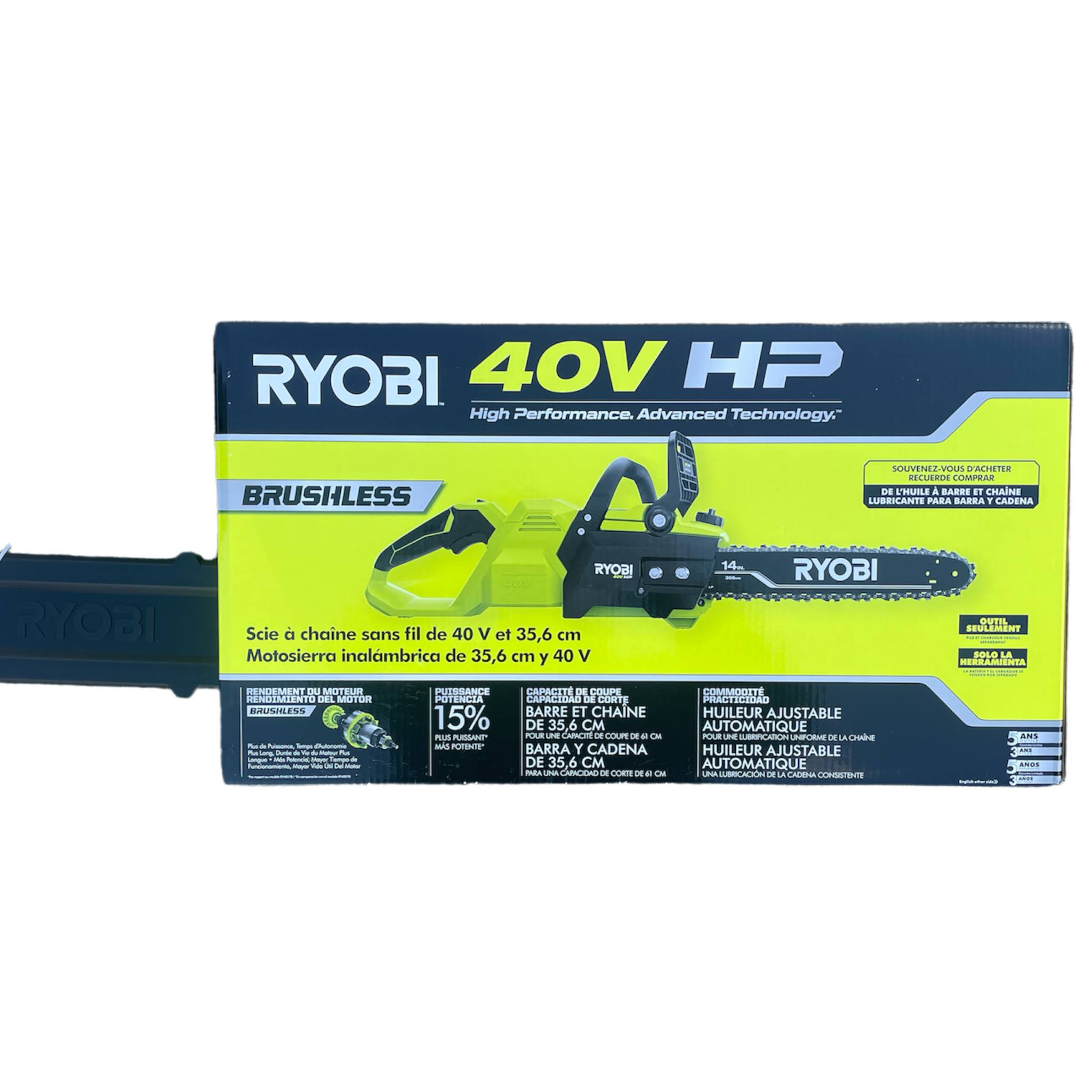 918bcc06ee0cacb07435501b1ef1fcafe95db64abca68c1337caf0aa2ea1b282.jpg Ryobi RY405010 40 Volt HP Brushless 14 inch Electric Cordless Chainsaw Tool Only - Image 1
