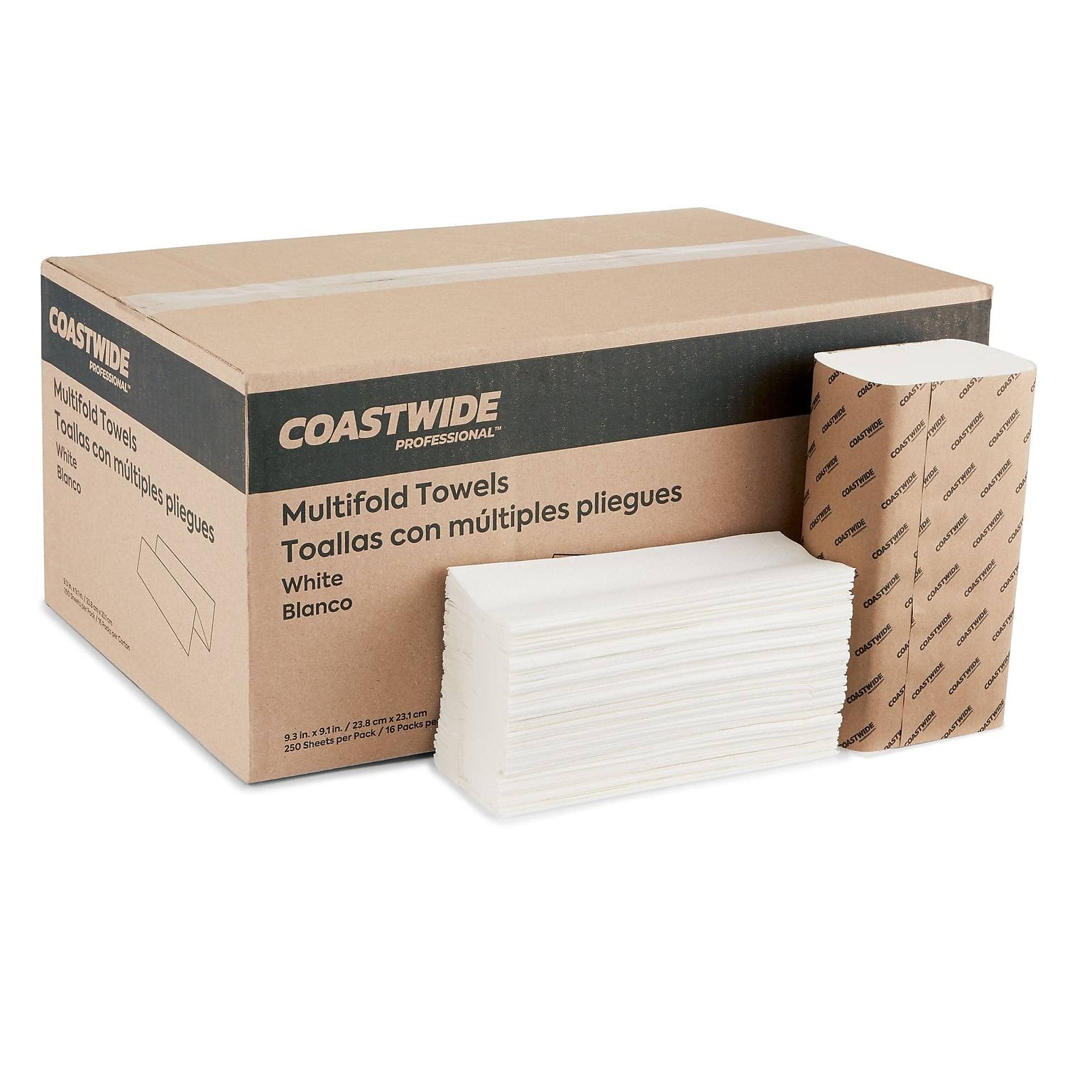 919164771ddc42dcf5373d877c5342e3d6b005f60acebd8fdac6c5d1b6390c40.jpg Coastwide Professional Multi-Fold Paper Towels, 9.5 x 9.25, White, 250 Sheets/Pack, 16 Packs/Carton - Image 1