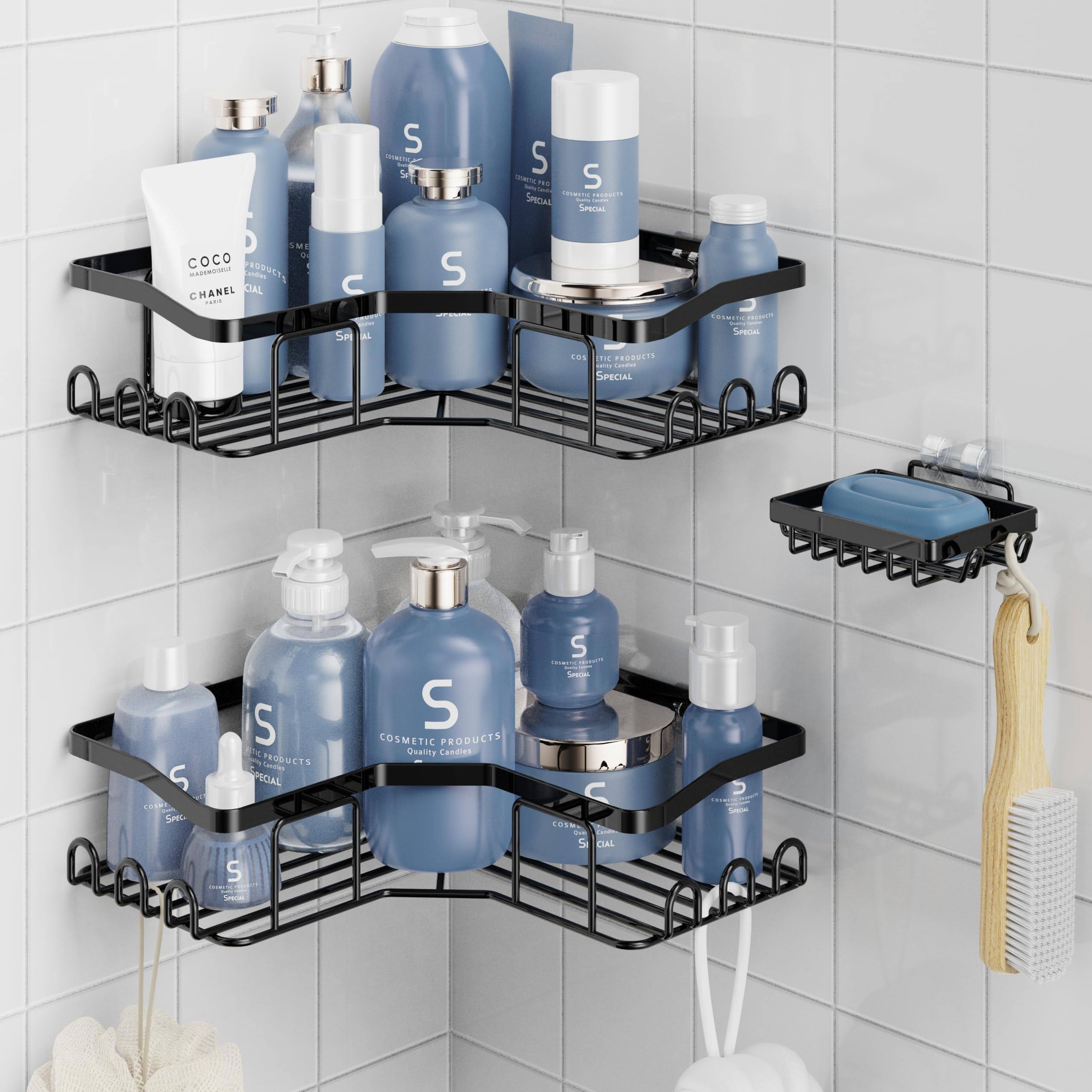 919e0bfc76e63c3b784a1136bdd92245e0c1b18eafd4b7e72b354feef787c426.jpg Corner Shower Caddy 3 Pack,Adhesive Shower Organizer for Bathroom Storage&Home Decor&Kitchen,No Drilling,Large Capacity,Rustproof Stainless Steel - Image 1
