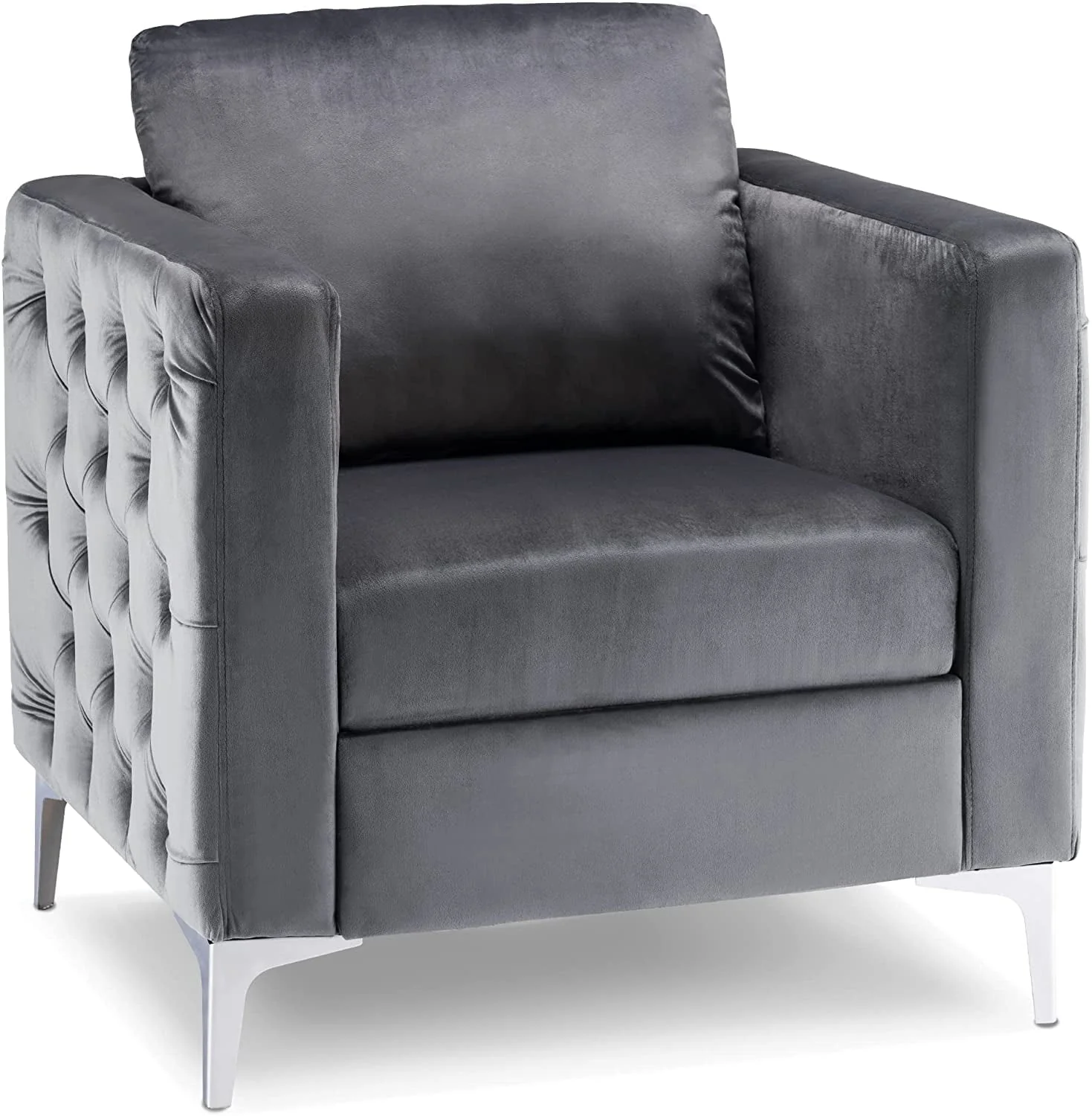 91a21de8860f0bcc918d6f0cc317bef86a49f36a763a53ac80e8d02bd3af4de7.webp Mcombo Velvet Accent Club Chair, Single Sofa Chair, Armchair 4066 (Grey) - Image 1