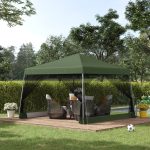 Outsunny 12' x 12' Pop Up Canopy, Foldable Canopy Tent with Carrying Bag, Mesh Sidewalls and 3-Level Adjustable Height - Green