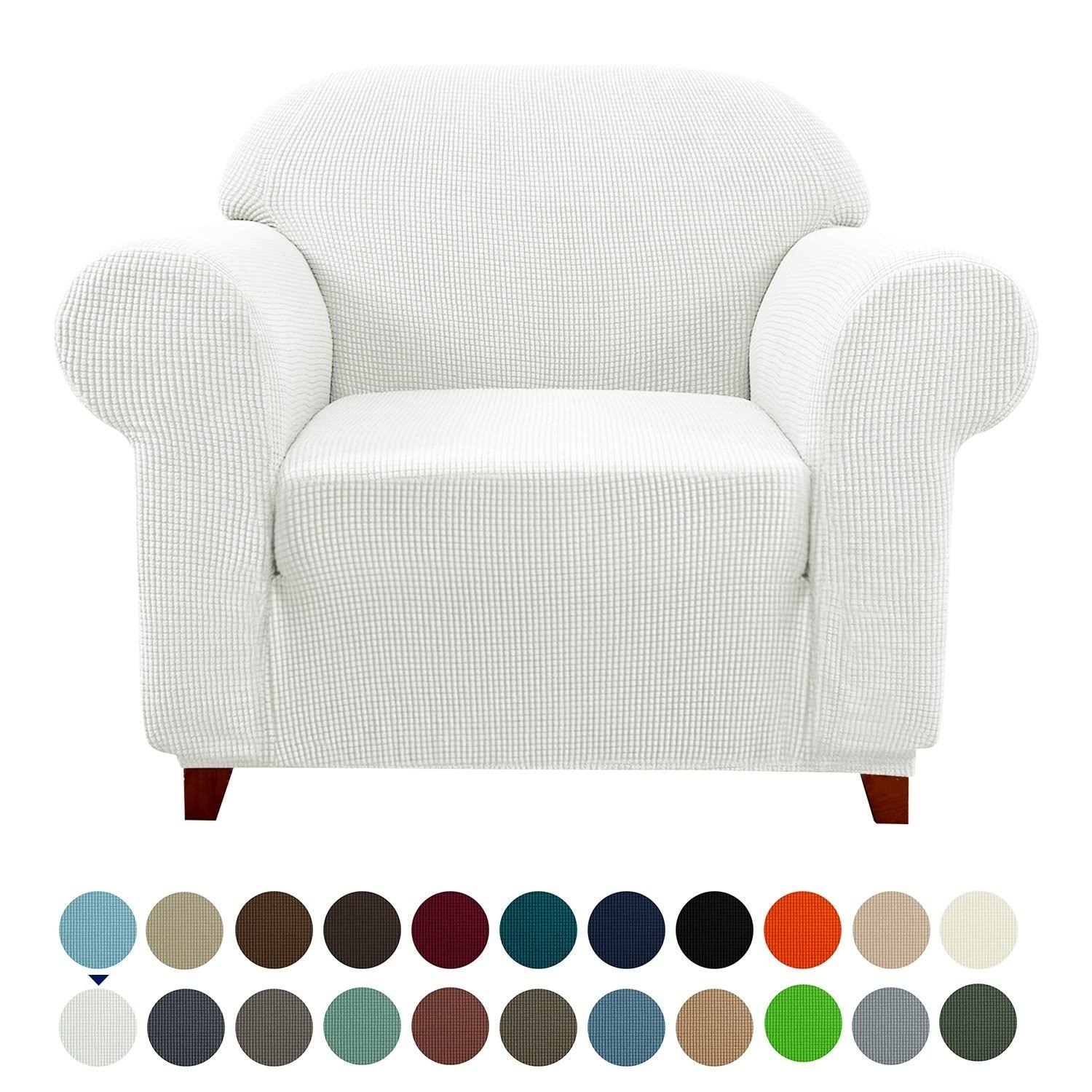 9228b2909307781fe7f462e71283b5b91a3512d9d572b95d5c251274afb61ba3.jpg Subrtex 1-Piece Spandex Stretch Sofa Slipcover (Chair, Off-White) - Image 1