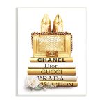 Divine Golden Fashion Purse on Glam Designer Bookstack Stupell Industries Size: 19" H x 13" W, Format: Wood