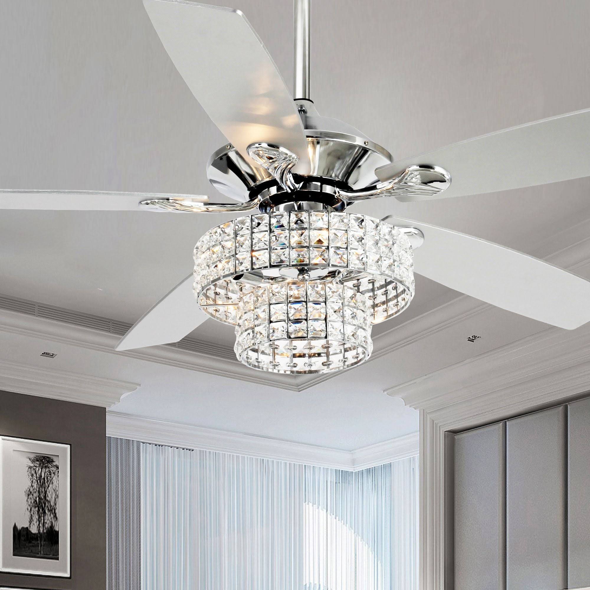 92c6967f1a2d73677d8aa4f0550e5e72f63b6105ad863d2f0d0a70f25d48cb79.jpg 52-Inch Chrome 4-Light Crystal Shade Ceiling Fan - 52-in - Remote - Image 1