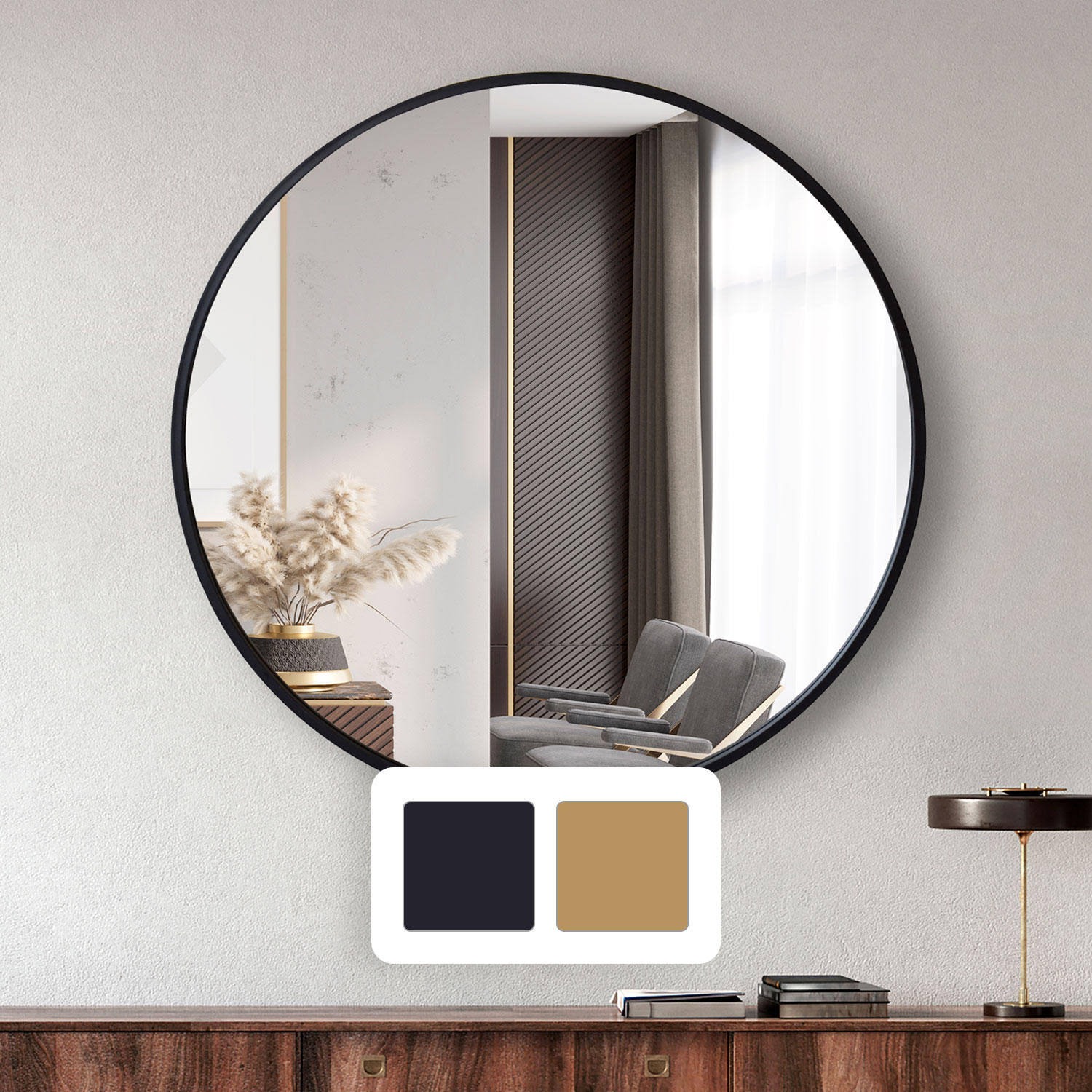 92ed0838c0c74f14c7da33ccba6923733211e8082d92f02cba6077be4f8d256c.jpg Jill Zarin 36' Elegant Round Metal Wall Mirror, Black - Image 1