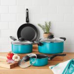 Mainstays 7 Piece Non-Stick Cookware Set Aluminum Teal, Size: Various
