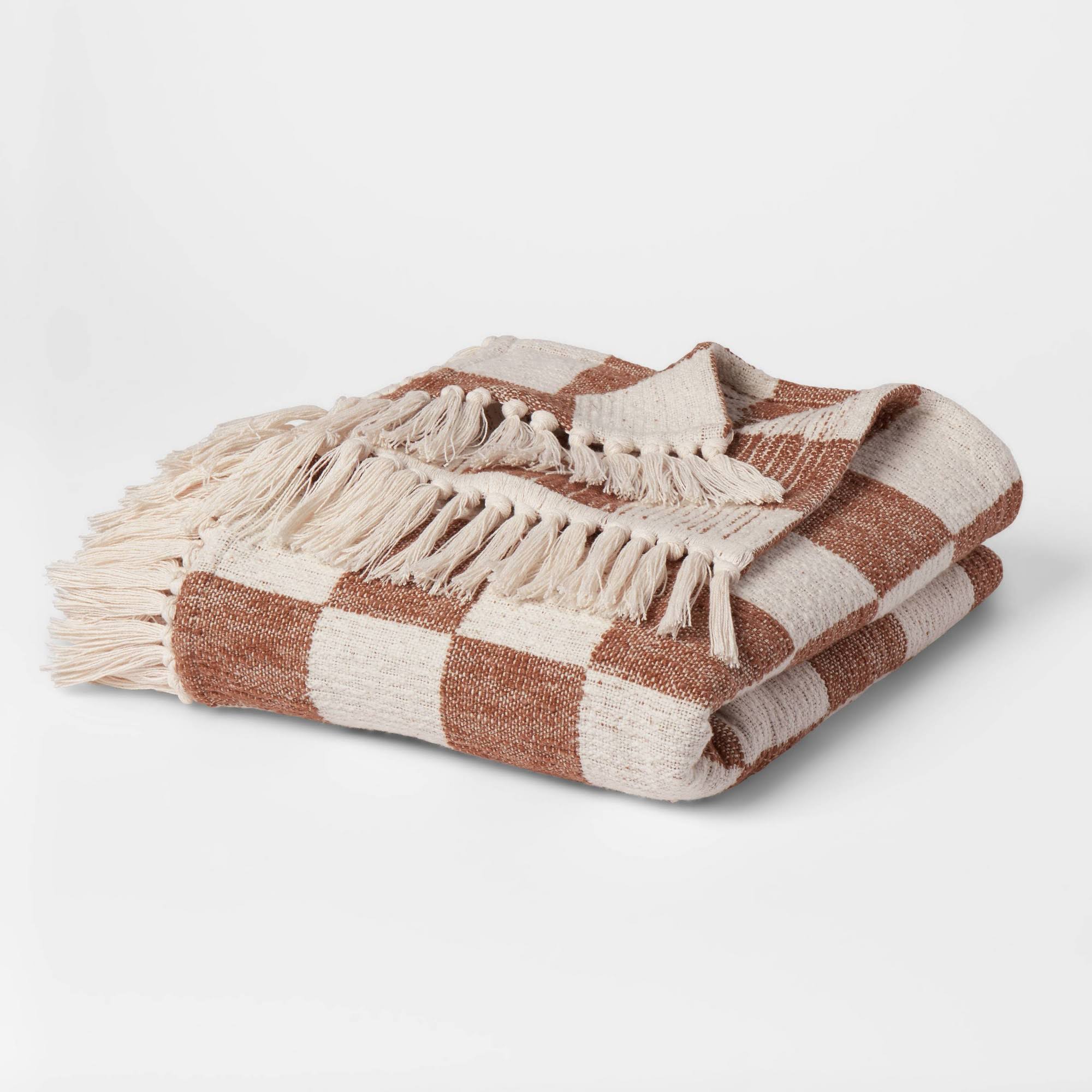 60"x80" Woven Cotton Checkered Bed Throw Brown - Threshold