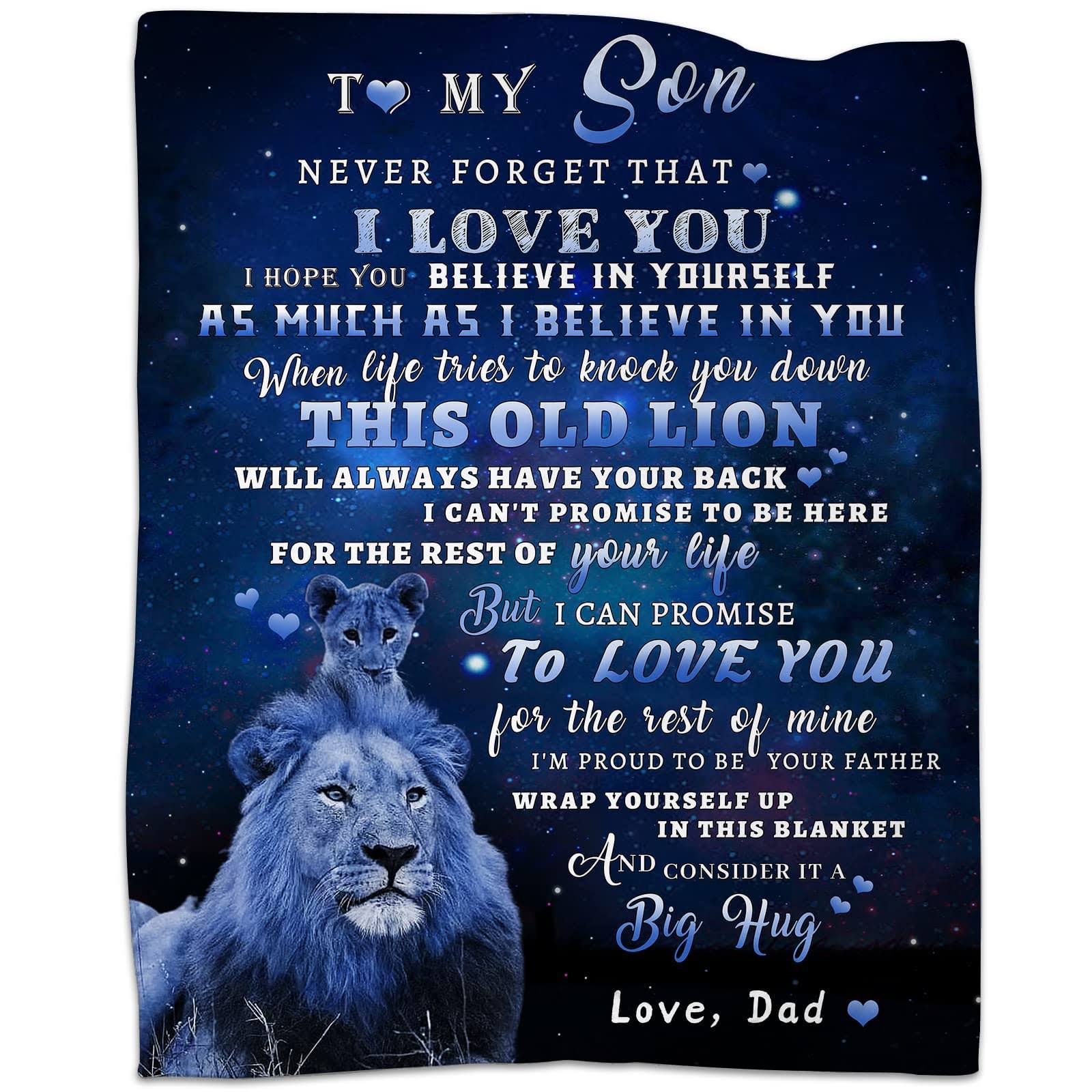 92ff3e4954448f14e994d3d9ea8e99e600954c54ad0b6553cf622b04d6128538.jpg tgruihm to My Son Blanket from Dad, Lion Blanket for My Son, Son Gifts from Dad, Gift for Son, Son from Dad, Son Birthday Christmas Idea Gifts, Dad - Image 1
