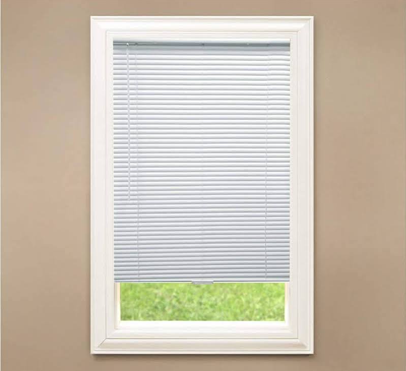 930c923f0a60a63d070e2eb1495a7ff0780781c639346bf1f95065814686af93.jpg Hampton Bay White Cordless Room Darkening 1 in. Vinyl Mini Blind for Window or Door - 34 in. W x 48 in. L - Image 1