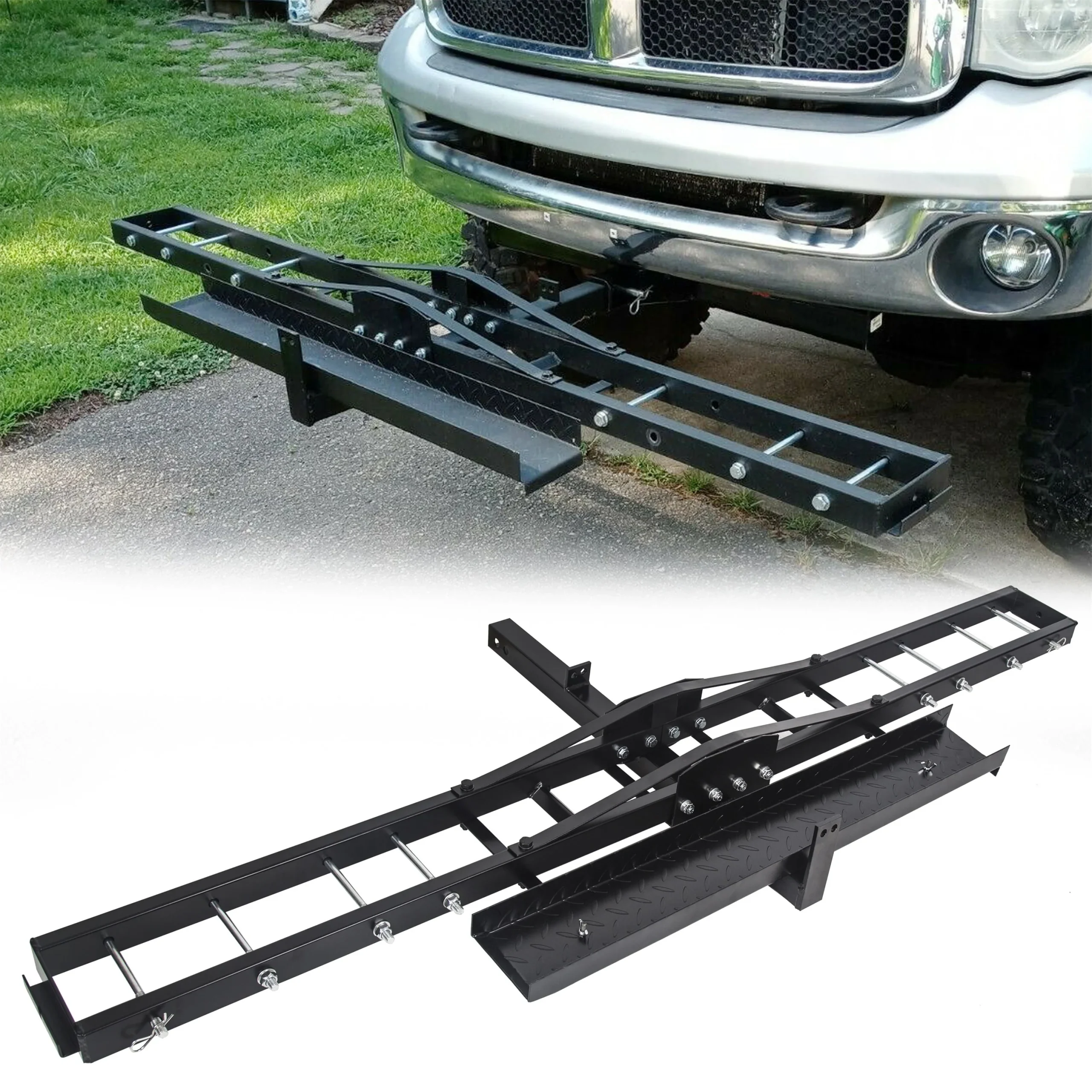 9342cc72c83a3b210b5710f9588a35af7313188b64d03e29ddd81cf6ccc136f3.webp Kojem 500 lb Heavy Duty Motorcycle Dirt Bike Scooter Carrier Hitch Rack Hauler Trailer with Loading Ramp - Image 1