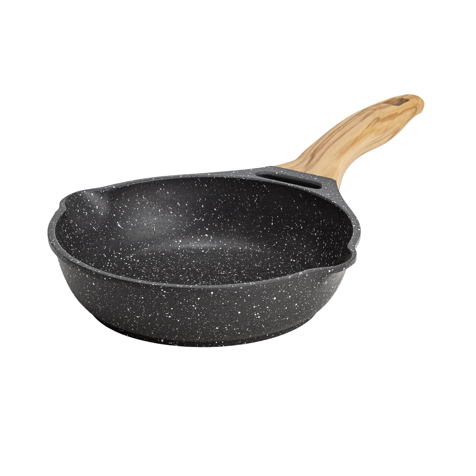93529e9cc2fb8cb28b5fe2fe010ba3e97fd14fe89e0662b90889225d0518f32a.jpg The Pioneer Woman Prairie Signature Cast Aluminum 8" Fry Pan, Charcoal Speckle - Image 1