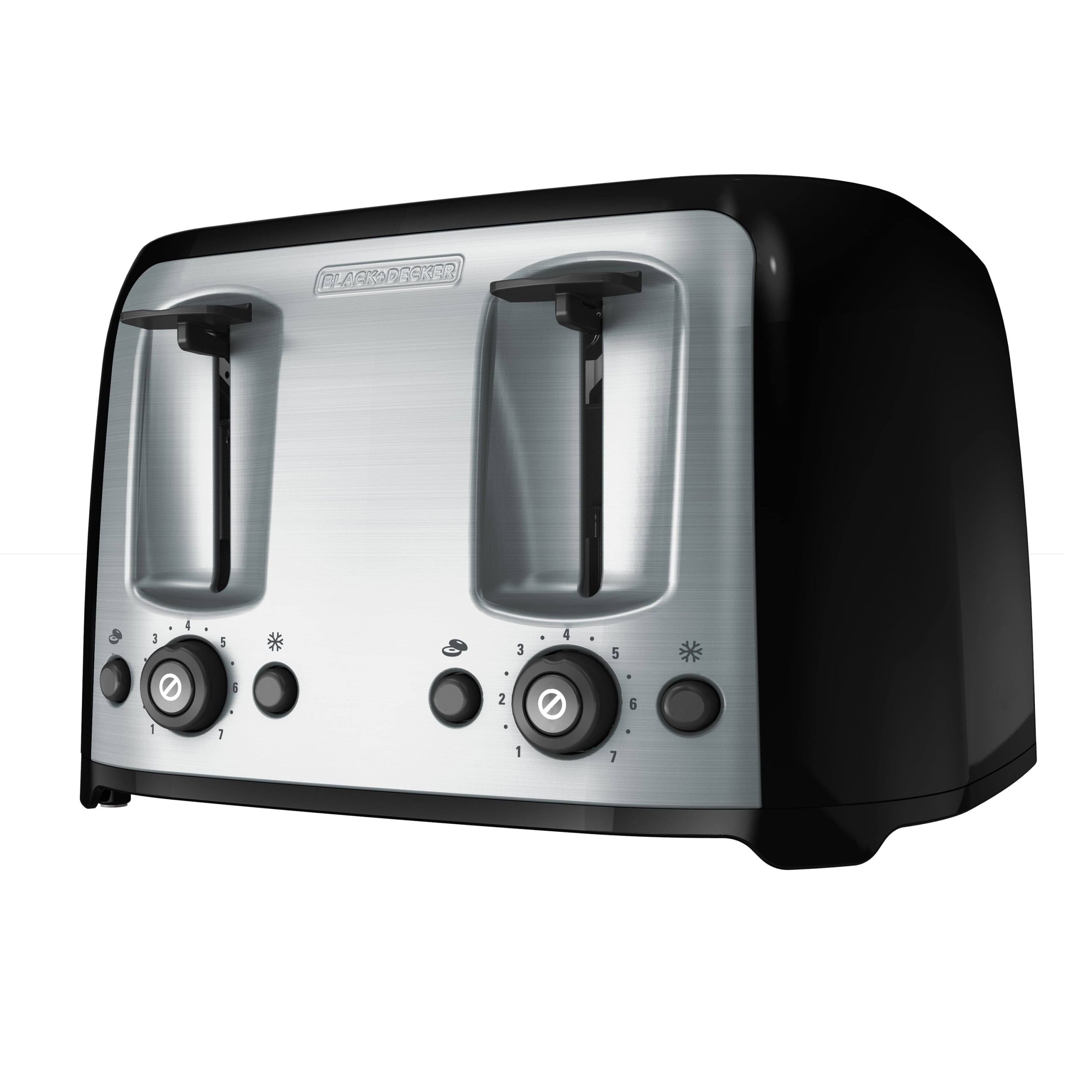 93f3a049fd9b010c034bae2beb97eda9d507513090bb3ff1331dd3386e8e956f.jpg Black & Decker 4-Slice Extra-Wide Slot Toaster, Silver/Black - Image 1