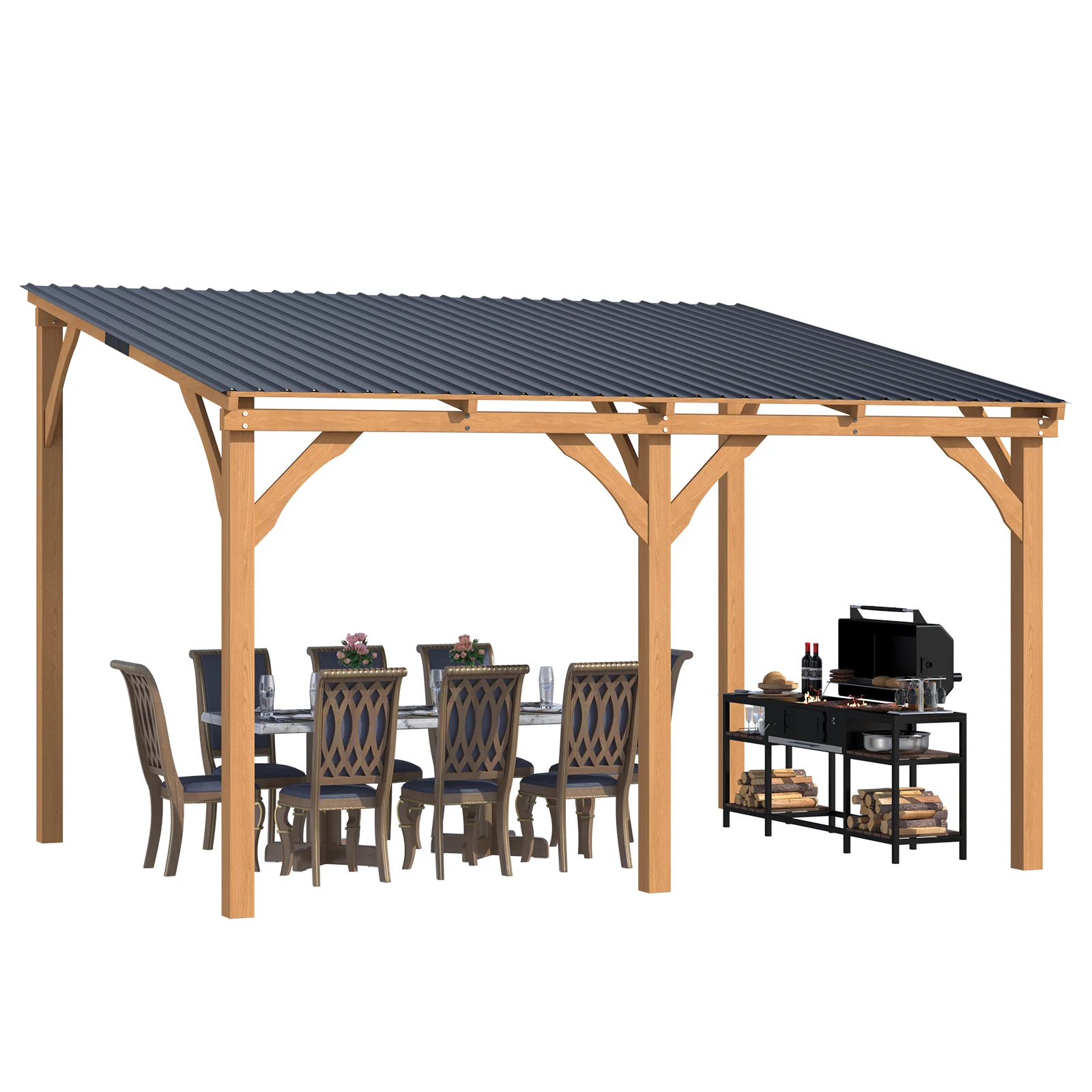 93f6168d4ba419d61e499fe2a421550750bf6a00fce1f4c06619ac400a98770a.webp AECOJOY 12' x 10' Outdoor Wooden Gazebo, Patio Lean to Hardtop Pergolas and Gazebos - Image 1