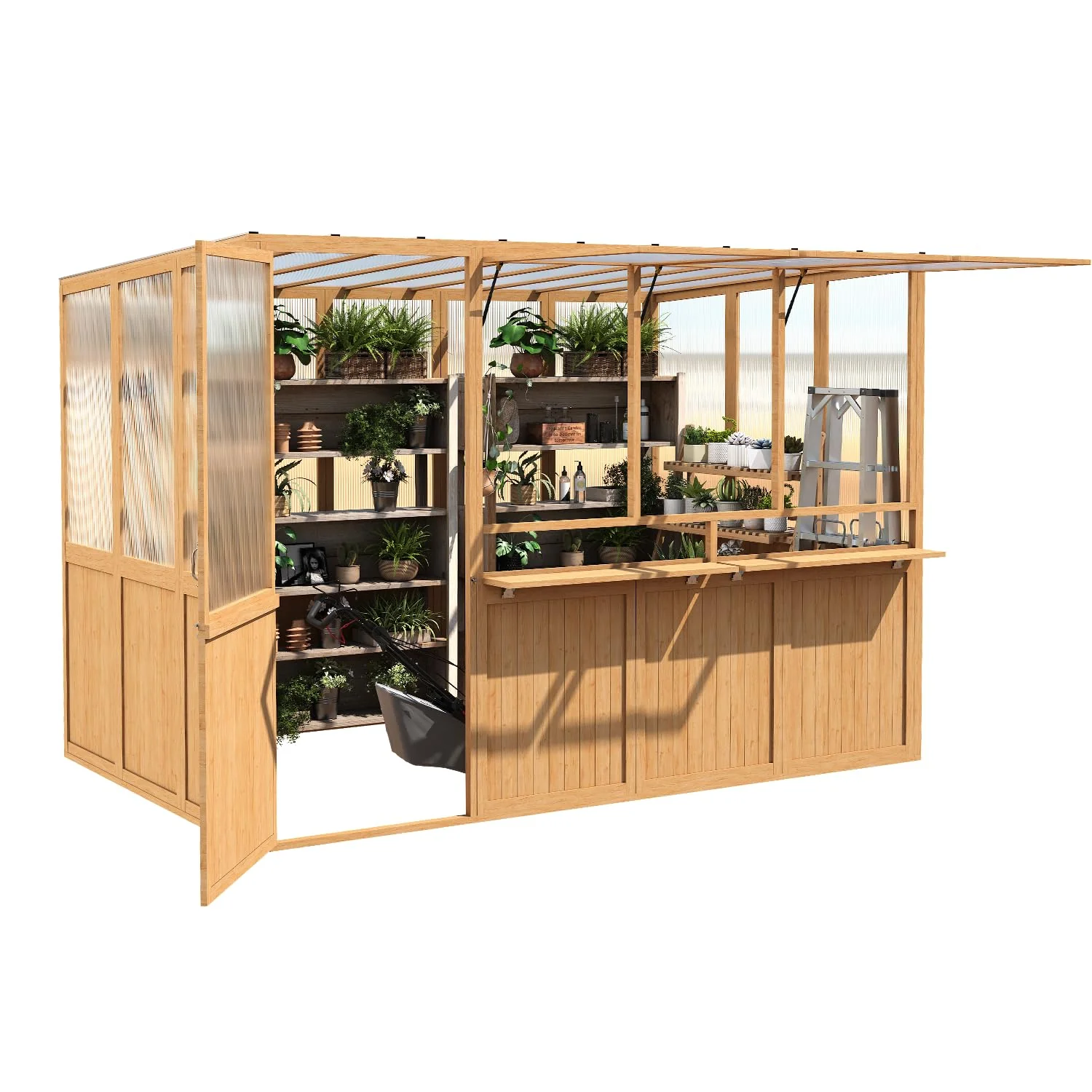 943907dd8dc5e49aa916616a26c74cda5fd85b9361050d173a09a9bcd975f7d1.webp AECOJOY 6x10 FT Wood Greenhouse for Outdoors, Heavy Duty Lean-to Walk-in Greenhouse with Polycarbonate Panels - Image 1