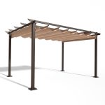 10 ft. x 13 ft. Aluminum Outdoor Pergola with Retractable Shade Canopy - Brown