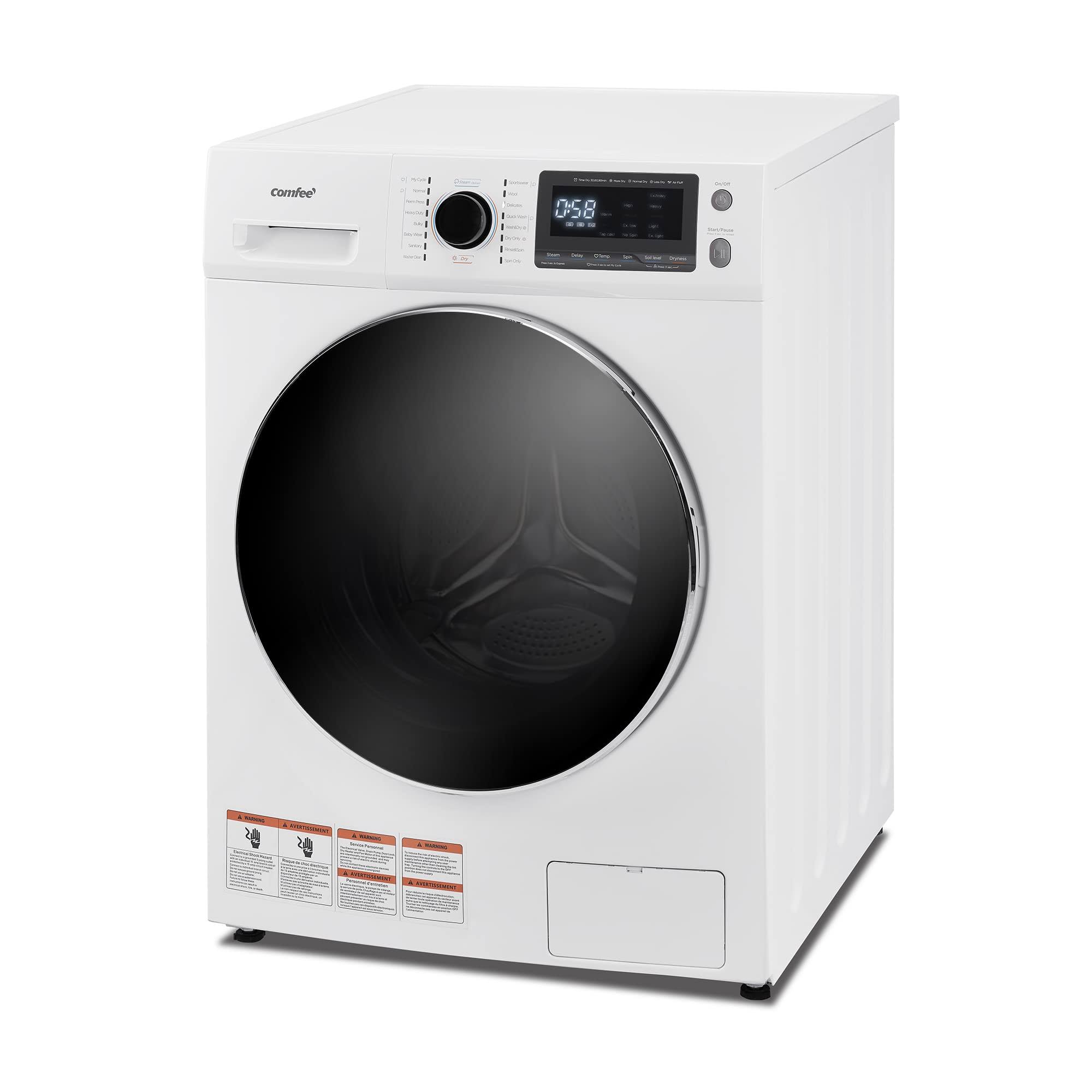 9477e4cb4570444a2d79862e7502813b9f4c784a45375a831eb9e74a2afd3d31.jpg Comfee 24" Washer and Dryer Combo 2.7 CU.FT 26lbs Washing Machine Steam Care, Overnight Dry, No Shaking Front Load Full-Automatic Machine, Dorm White - Image 1