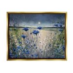 Stupell Blooming Blue Flowers Night Moon Floater Canvas Wall Art by Jennifer Taylor Art - 21 x 17 - Gold