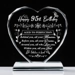QIANRUNA 95th Birthday Gifts for Women Men, Laser Glass Heart 95th Birthday Decorations Ideas, Happy Birthday Gifts for 95 Year Old Parents