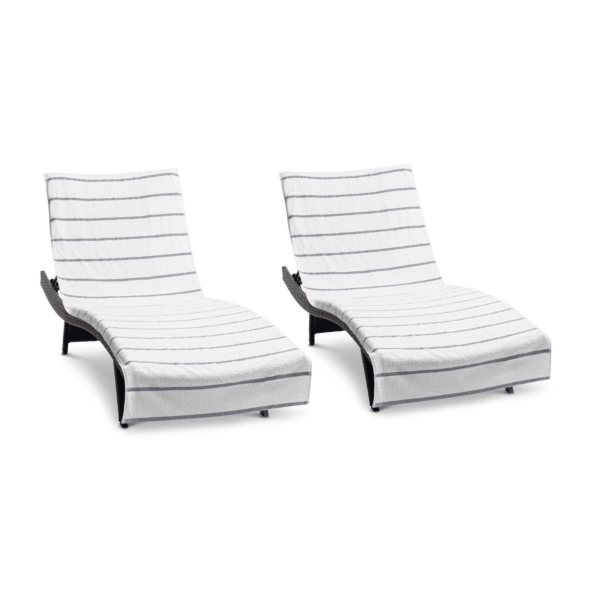 94cc8a3f5d5539988a8f87d082f331ffa0f2428c6415a95940b1c3beba6d2a5c.jpg Arkwright Las Rayas Chaise Lounge Cover - (Pack of 2) 100% Cotton Terry Towel with Fitted Pocket, 30x85 - Light Grey - Image 1
