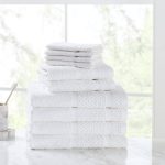 Mainstays 10 Piece Bath Towel Set with Upgraded Softness & Durability, Office Blue - White