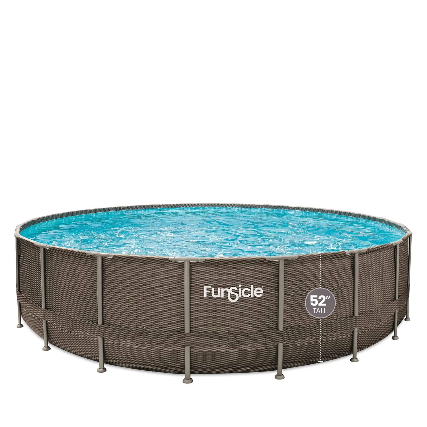 95127a123c5298719d0e1e6f0150b24fe80ee72e2ed9bbc541d505a186422a0a.jpg Funsicle 22ft x 52in Round Oasis Designer Above Ground Pool, Dark Double Rattan with SkimmerPlus Filter Pump & Ladder - Image 1