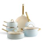 GreenPan Reserve Hard Anodized Healthy Ceramic Nonstick, 10 Piece Cookware Pots and Pans Set, PFAS-Free, Dishwasher Safe, Light Blue
