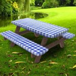 Umineux Rectangle Picnic Table Cover with Bench Covers, Fitted Vinyl Tablecloth for 6 ft Tables, Waterproof, Flannel Backing, Elastic Edge (30 x 72