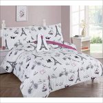 Golden Linens Twin Size 6 Pieces Printed Comforter with Sheet Set Bed in Bag Multi Colors White Black Pink Paris Eiffel Tower Design Girls/Kids/Teens