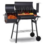 Outdoor Portable BBQ Charcoal Grill with Offset Smoker. Black