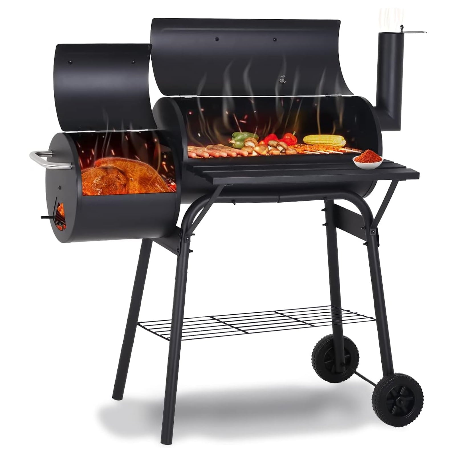 95792988004e57dcf71dfd904d701232cc18400c42fd13e82304013b54a7c1e6.jpg Outdoor Portable BBQ Charcoal Grill with Offset Smoker. Black - Image 1