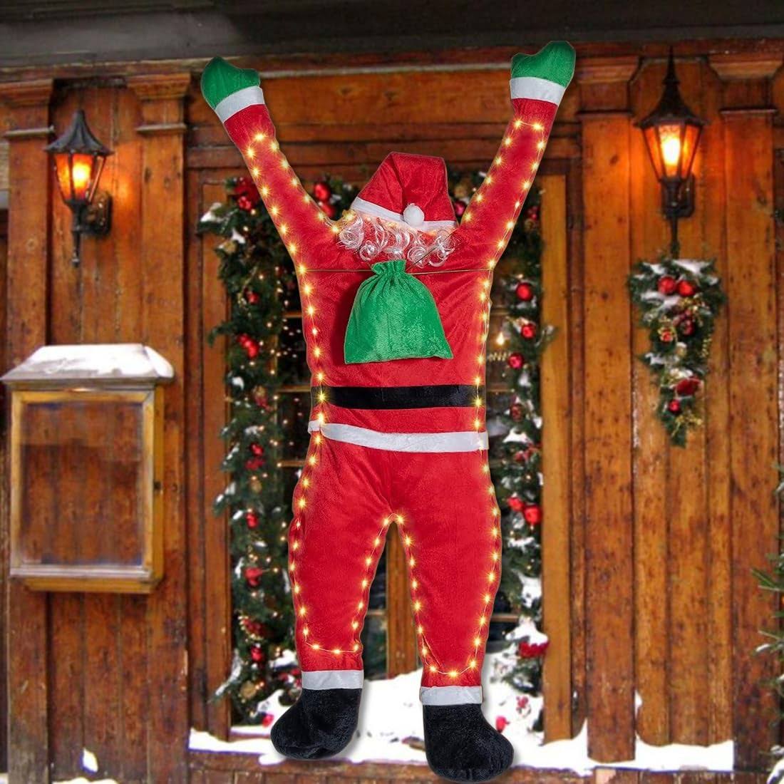 957a3f127b25780ac5ded3f8b0c6ec2d181a7a76eb5000b1498ccd08315a1794.jpg 5.5 ft Large Christmas Hanging Santa Decorations Climbing Santa Claus with LED Warm Light Cute Cotton Stuffed Indoor Outdoor Home Door Wall Car - Image 1