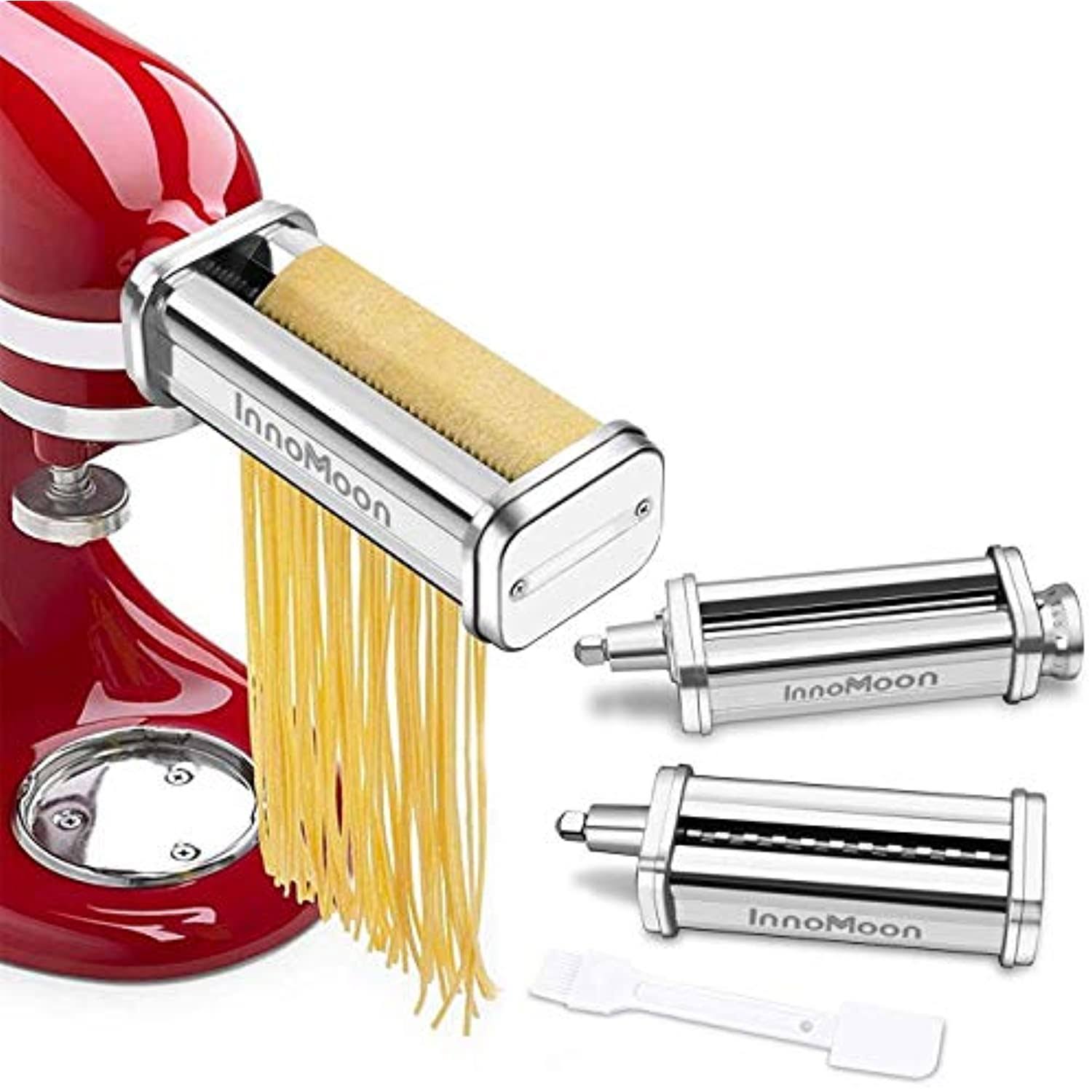 957e02e414e1ef90c4a67cf2b4f58254d1105dfd87366625db16662d817b15e5.jpg Innomoon Pasta Maker Attachment Set for KitchenAid Stand Mixers,Stainless Steel Pasta Sheet Roller,Spaghetti & Fettuccine Cutters Accessories Plus - Image 1