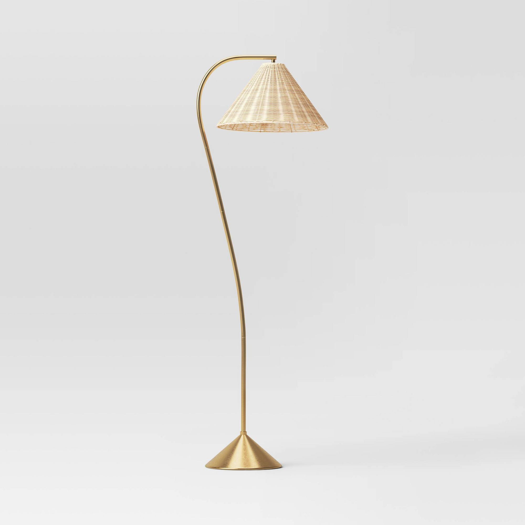 95afb7826247592621dd0c04b49f22128a8f2fcf2b819e2853f6a7cca6b927da.jpg Gooseneck Floor Lamp with Natural Shade Brass - Threshold - Image 1
