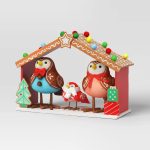 4pc Featherly Friends Gingerbread Fabric Bird Christmas Figurine Set - Wondershop