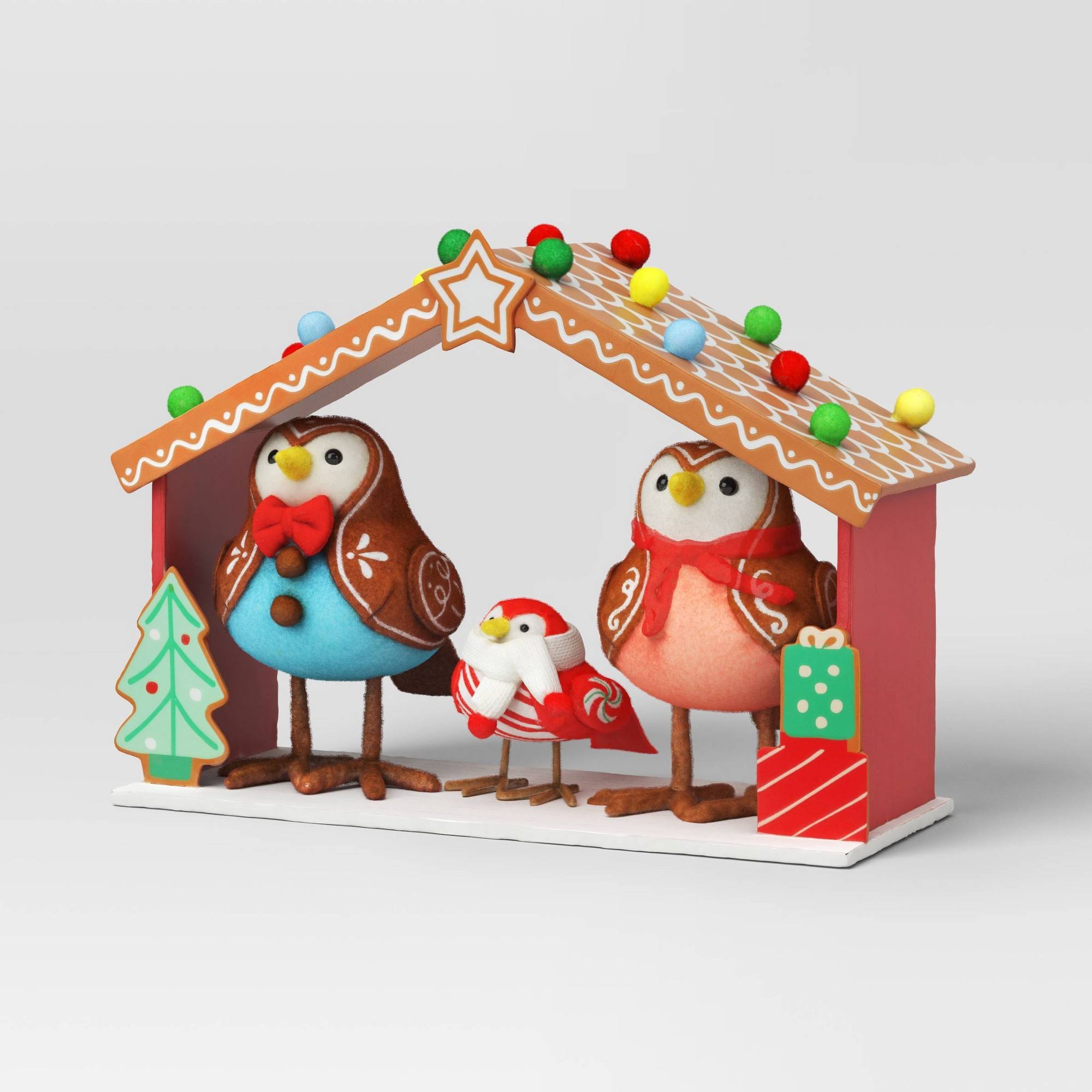 95cd1c0bf477ad2085f3eb32856035b2e7deeea8fd3993820240eaf0d6b8ece7.jpg 4pc Featherly Friends Gingerbread Fabric Bird Christmas Figurine Set - Wondershop - Image 1