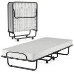 75" x 31" x 13" Folding Bed with Mattress, Rollaway Bed Metal Frame on Wheels, Portable Foldable Guest Bed for Adults, Cot Size Fold up Bed with Memory Foam Mattress