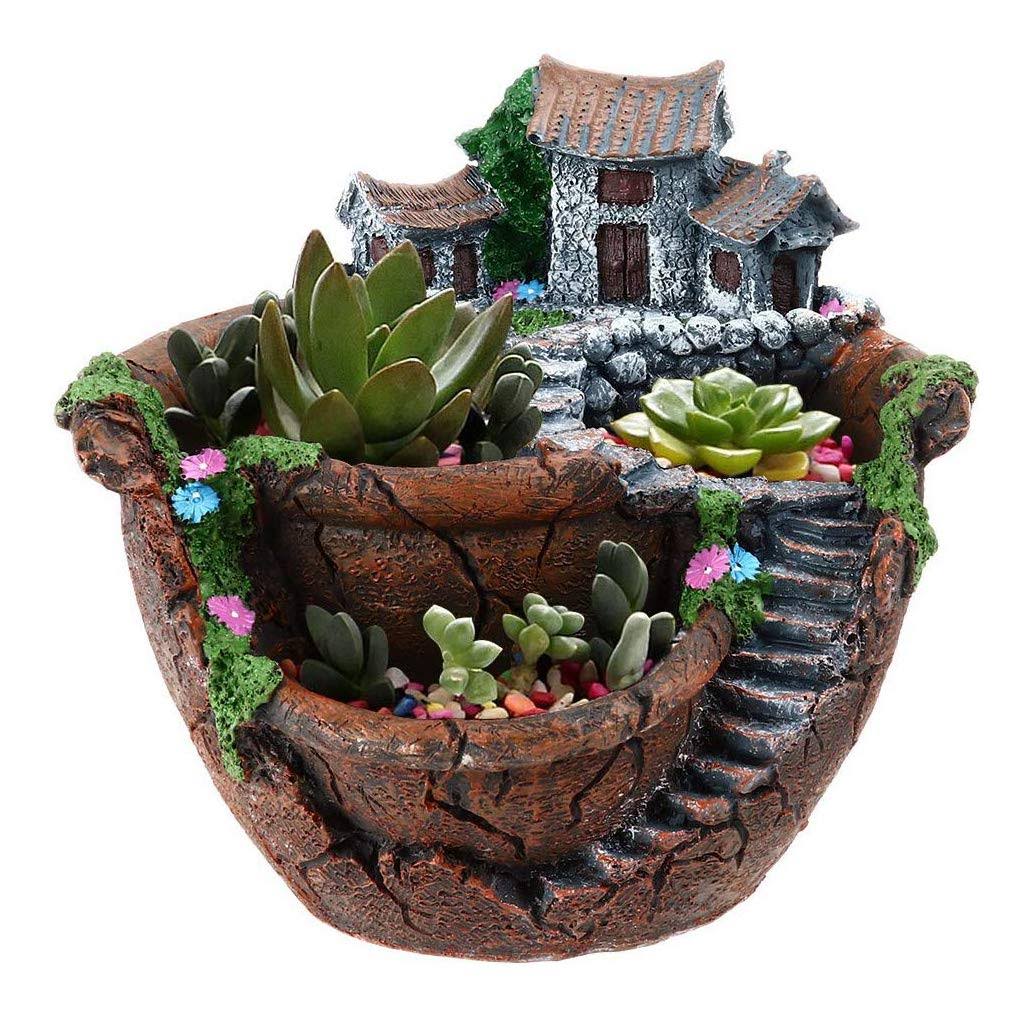 95dda2950de1601b9a9f92607d9ffd5cfc7a43513f26f0b2d20a33924a5e4d80.jpg GoldBlue Plants Pot Tiny Creative Flowers Succulent Plants Pot Holders Hanging Garden Design with Sweet House (Orange) - Image 1