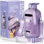 Shazo Kitchen Half Gallon 2.2L Water Bottle with Straw 74oz Large Gym Water Bottle with Storage Sleeve, Bottle Brush, Builtin Wallet, Pockets for Pho