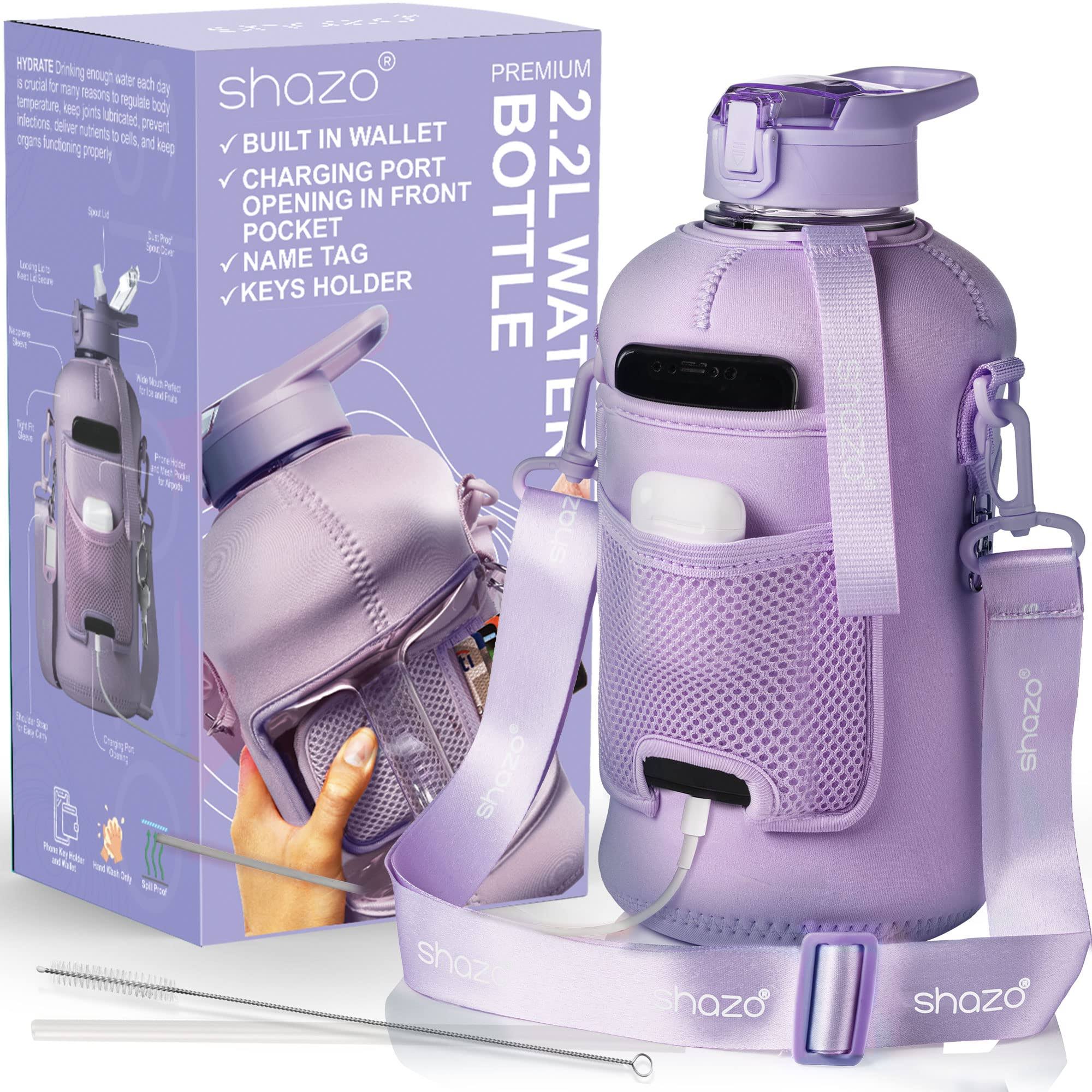 95e31bf0976ed7af3599dd337df57435155657adce2e6dd5cd4642f61637cd91.jpg Shazo Kitchen Half Gallon 2.2L Water Bottle with Straw 74oz Large Gym Water Bottle with Storage Sleeve, Bottle Brush, Builtin Wallet, Pockets for Pho - Image 1
