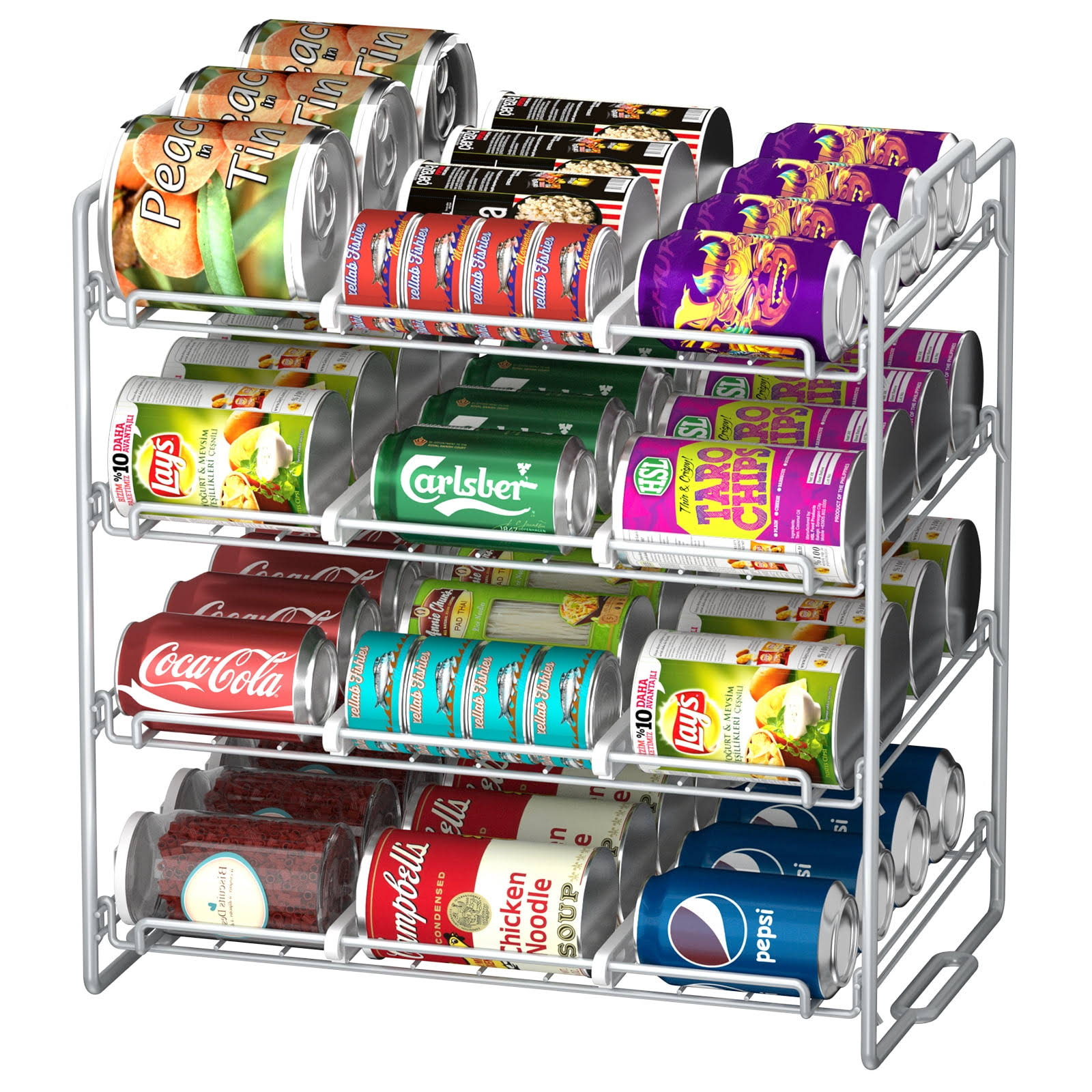 9603b9f3b84f143bb2325481ea6b1418f6cebf7df7c6247f46ba65aecf015099.jpg Sulishang 4 Tiers Stackable Can Rack Organizer, Wear-resistant Holds Up to 48 Cans for Kitchen Cabinet and Pantry, Stainless Steel (Silver) - Image 1
